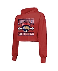 Majestic Women's Matthew Tkachuk Red Florida Panthers 2025 Stanley Cup Champions Name Number Cropped Tri-Blend Pullover Hoodie