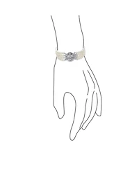 Bling Jewelry Antique Art Deco Style Wide Statement Four Multi Strand White Freshwater Cultured Pearl Bracelet Silver Plated Brass 7.5"