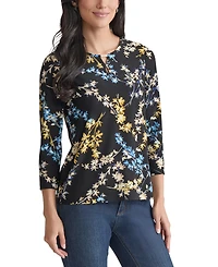 Jones New York Petite Floral-Print Keyhole Top