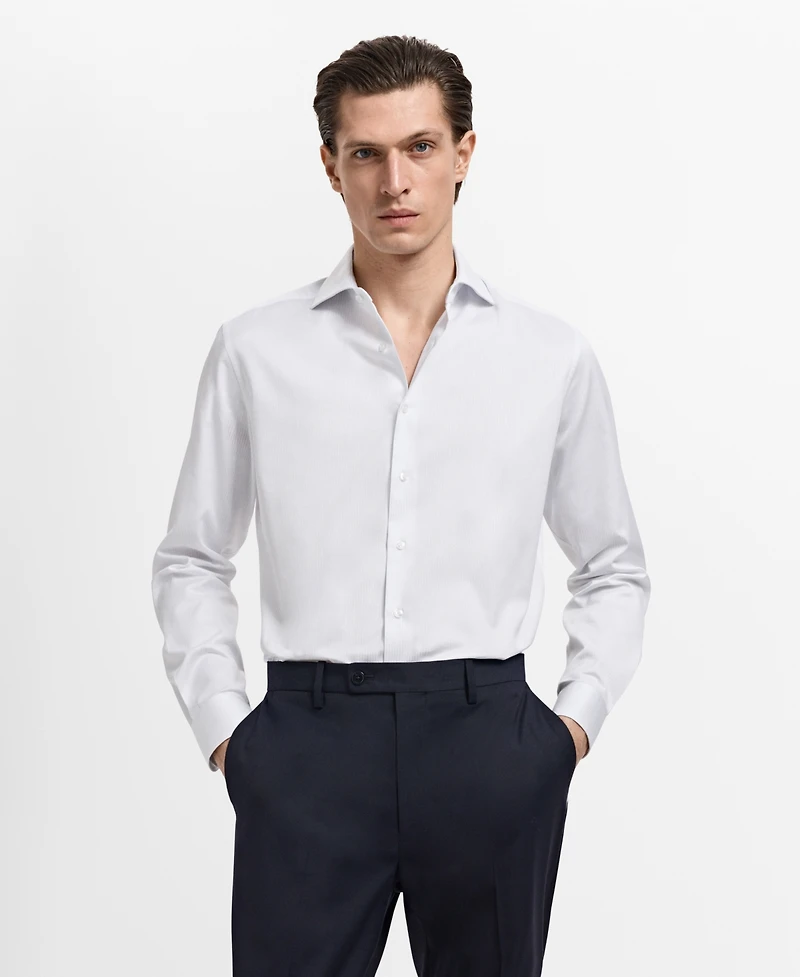Mango Men's Slim Fit Cotton Striped Dress Shirt