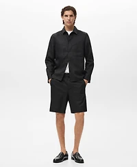 Mango Men's Elastic Waist Linen 9" Bermuda Shorts