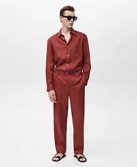 Mango Men's Elastic Waistband Linen Pants