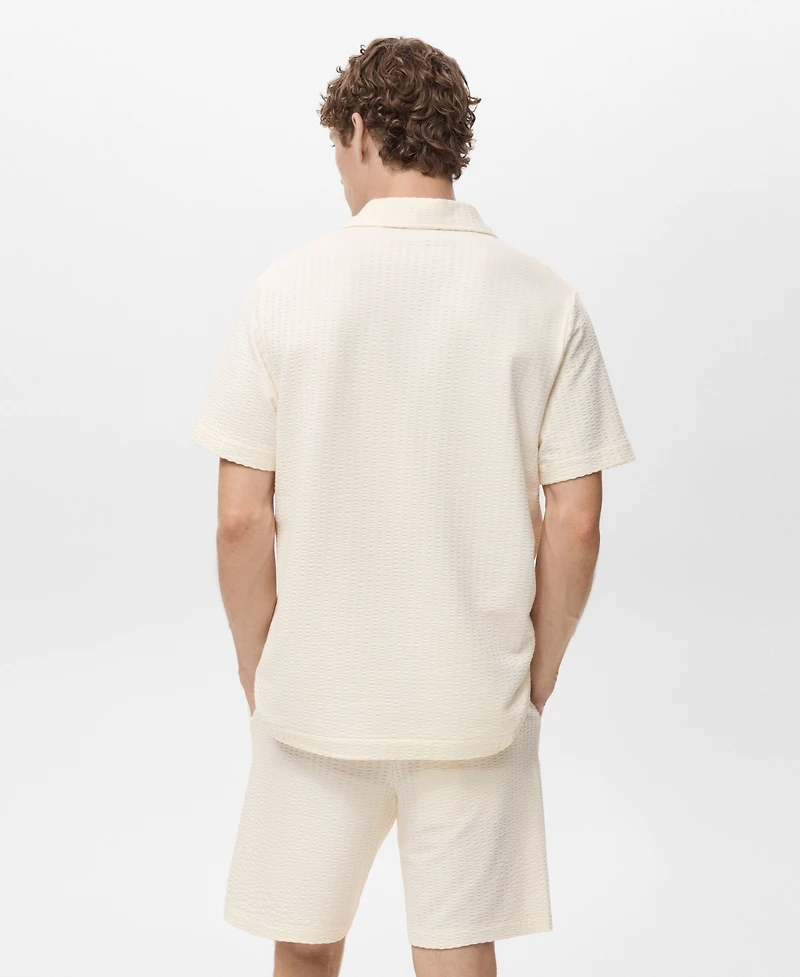 Mango Men's Seersucker Cotton Polo Shirt