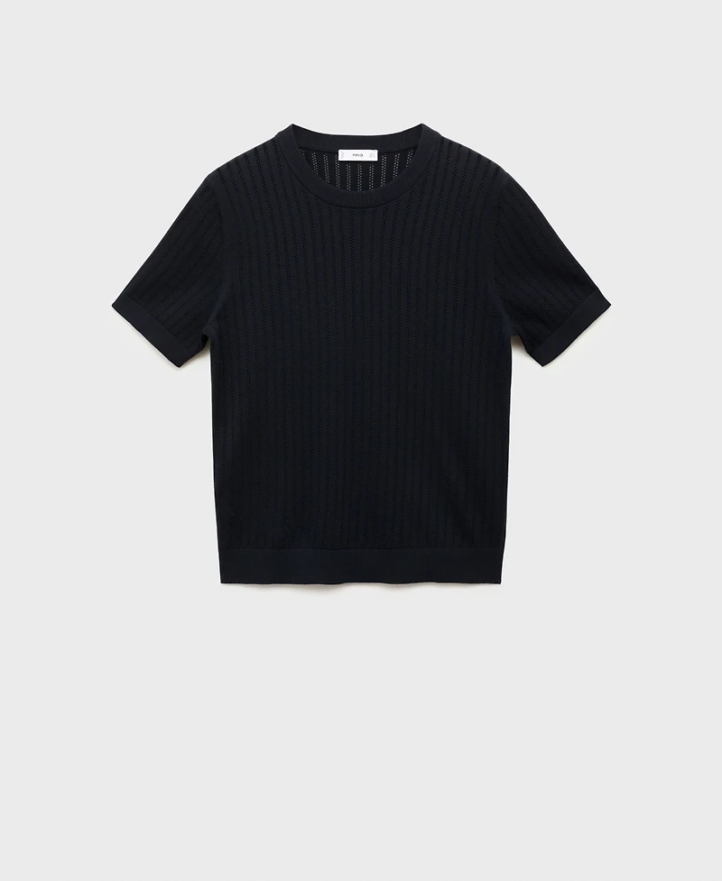 Mango Men's Striped Openwork Cotton T-Shirt