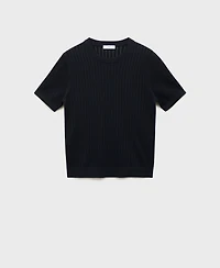 Mango Men's Striped Openwork Cotton T-Shirt