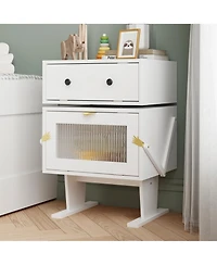 Bedside Table with Glass Door, Side Table with Rotatable Head, End table for Bedrooms, Children