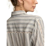 Lucky Brand Women's Lace-Trim Button-Down Cotton Shirt