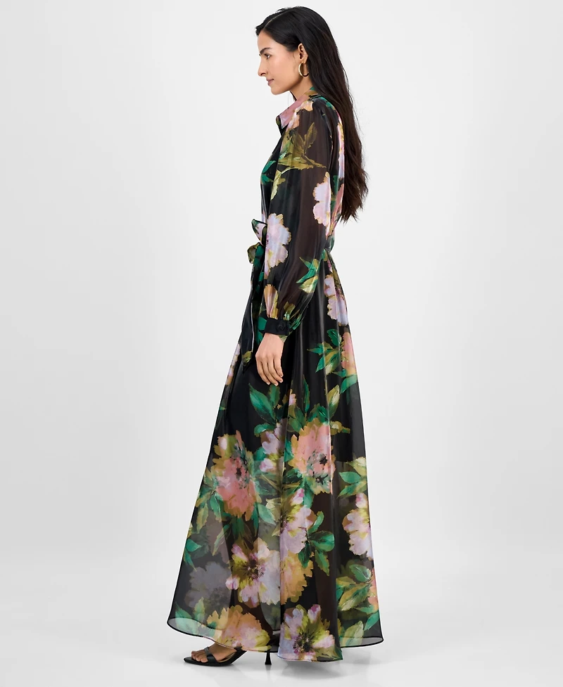 julia jordan Women's Floral Chiffon Maxi Shirtdress