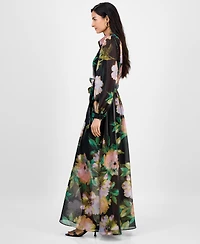 julia jordan Women's Floral Chiffon Maxi Shirtdress