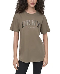 Dkny Sport Women's Varsity Satin Logo Oversized Cotton T-Shirt