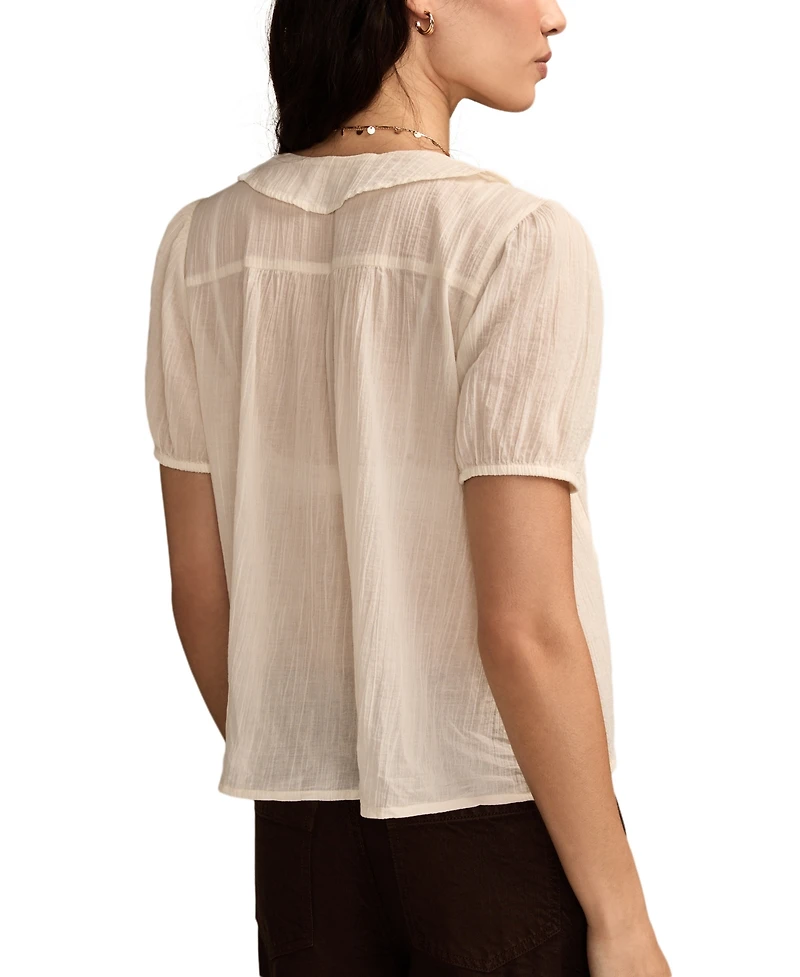 Lucky Brand Women's Ruffle-Front Pintuck Short-Sleeve Cotton Blouse
