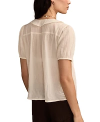 Lucky Brand Women's Ruffle-Front Pintuck Short-Sleeve Cotton Blouse