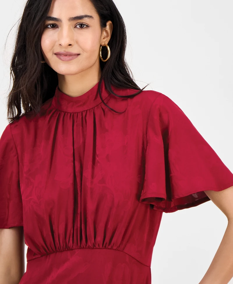 julia jordan Women's High-Neck Flounce-Sleeve Midi Dress
