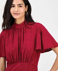 julia jordan Women's High-Neck Flounce-Sleeve Midi Dress
