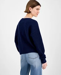 Hippie Rose Juniors' Cable-Knit Varsity Sweater