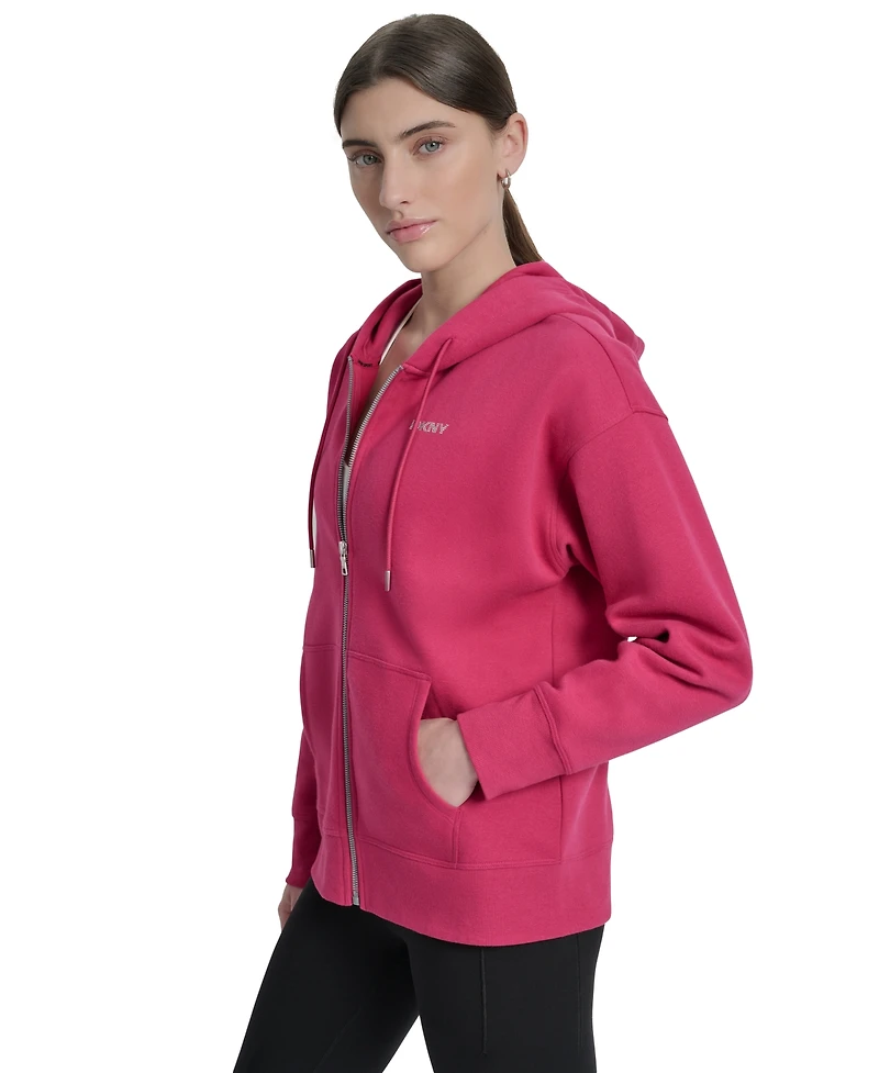 Dkny Sport Women's Studded Mini-Logo Full-Zip Fleece Hoodie