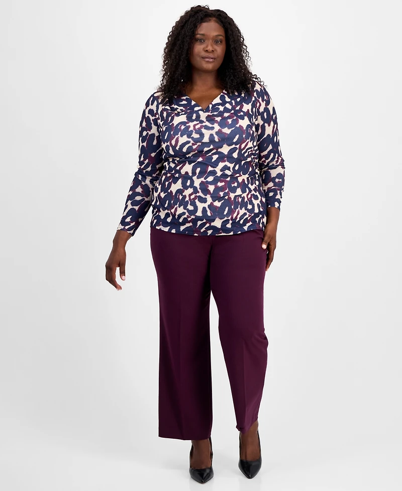 Tahari Asl Plus Abstract-Print Long-Sleeve Top