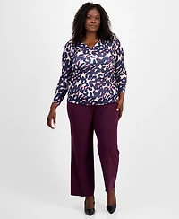 Tahari Asl Plus Abstract-Print Long-Sleeve Top