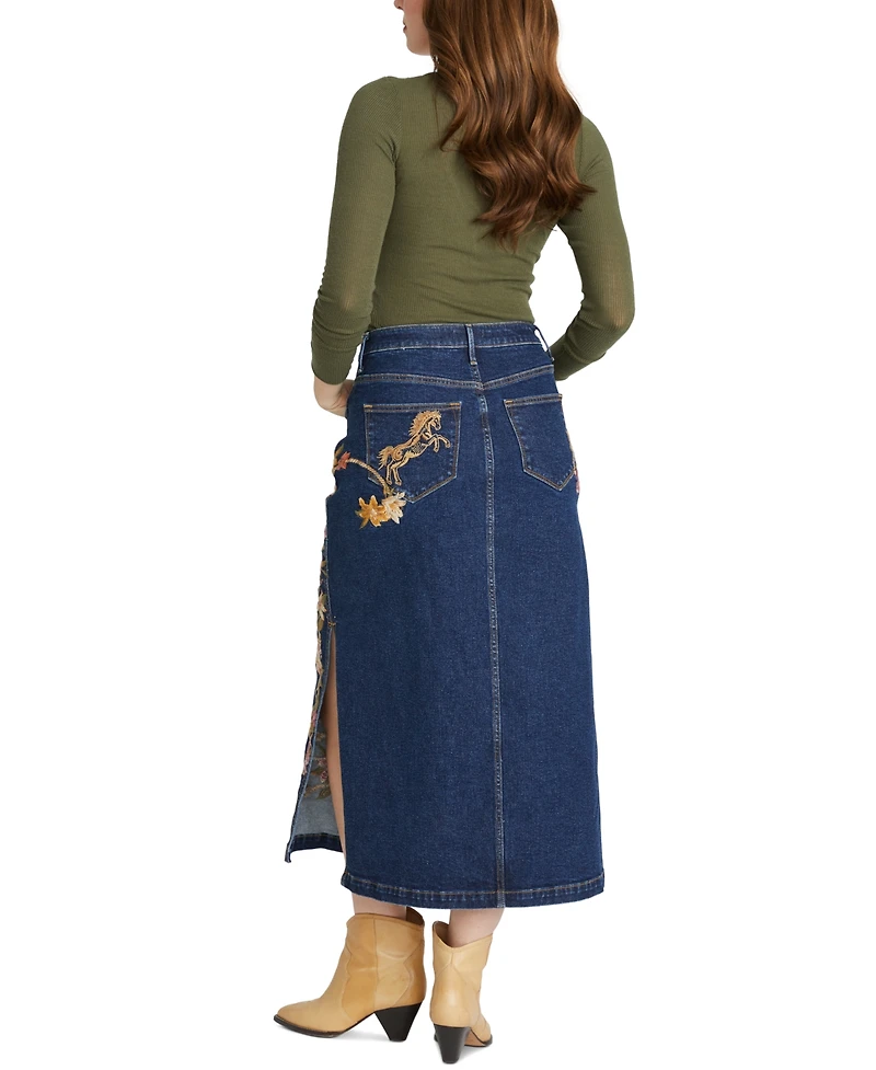 Driftwood Women's Svetlana Lillies & Lassos Floral Denim Skirt