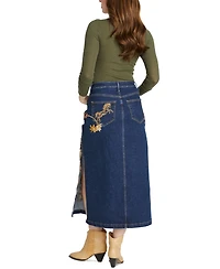 Driftwood Women's Svetlana Lillies & Lassos Floral Denim Skirt