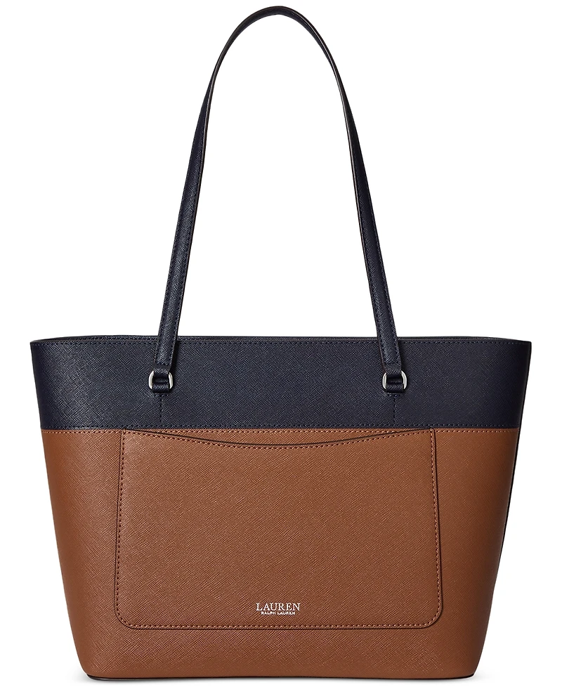 Lauren Ralph Lauren Striped Leather Medium Karly Tote Bag