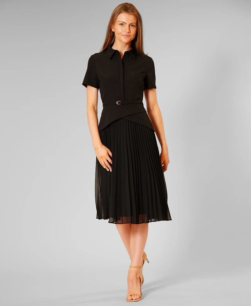 julia jordan Women's Mixed-Media Pleated Midi Dress