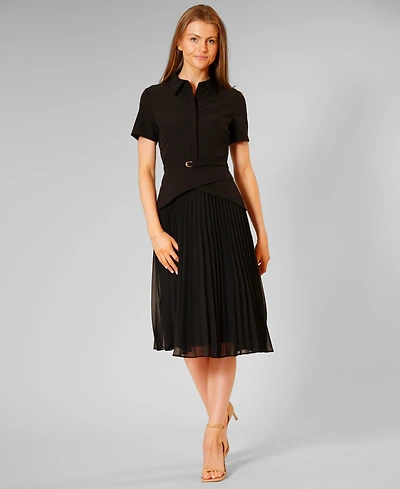 julia jordan Women's Mixed-Media Pleated Midi Dress