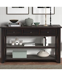 Casainc 48" Solid Pine Wood Top Console Table Cabinet with 3 Storage Drawers and 2 Shelves
