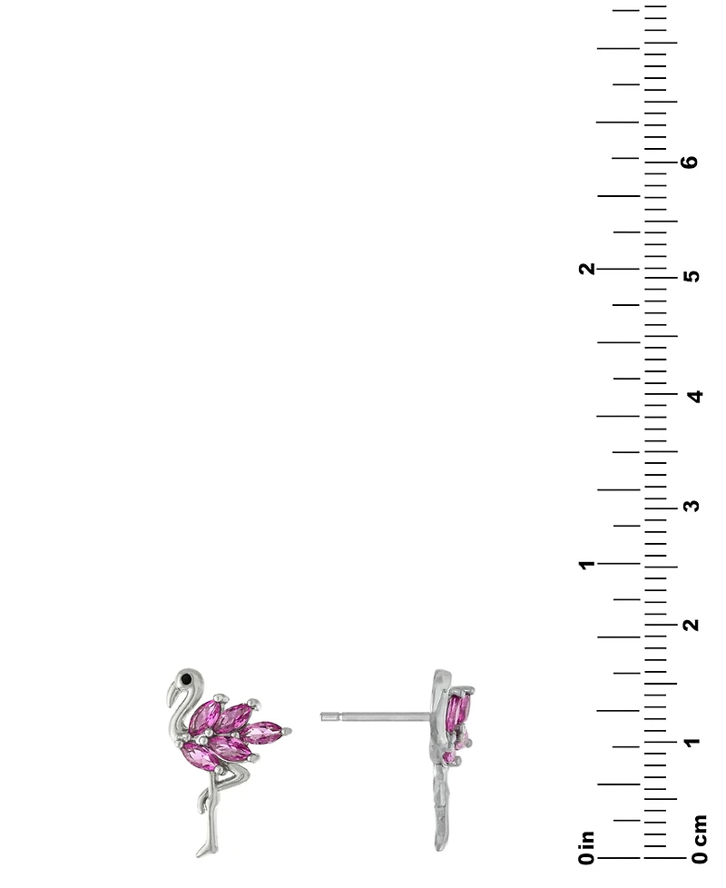 Cubic Zirconia Pink Flamingo Stud Earrings in Sterling Silver