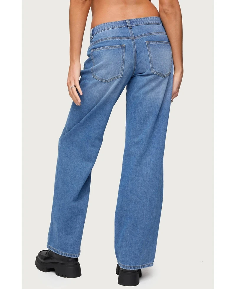 Edikted Women's Nikoletta Straight Leg Low Rise Jeans