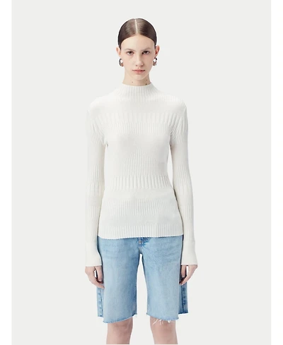 Gobi Cashmere Women's High-neck Ribbed Cotton Silk Cashmere Blend Sweater