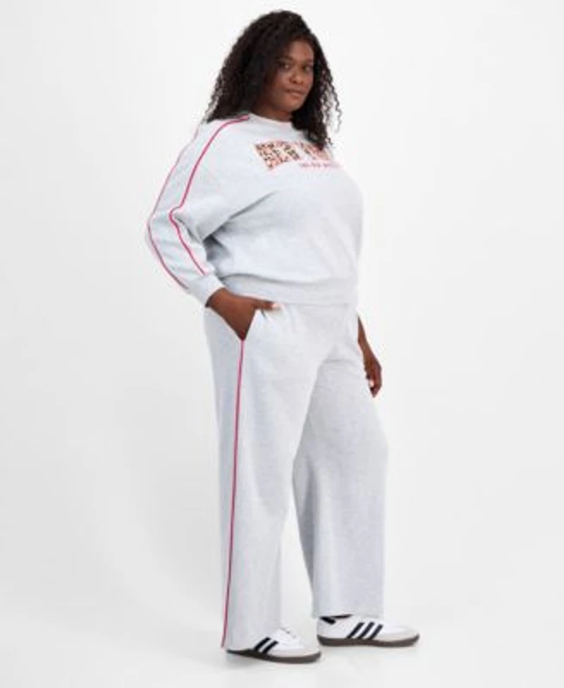 Rebellious One Trendy Plus Contrast Piped Fleece Sweatshirt Sweatpants