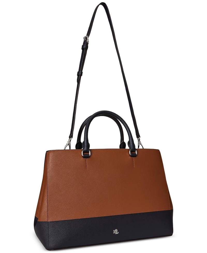 Lauren Ralph Lauren Striped Leather Large Hanna Satchel