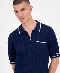Karl Lagerfeld Paris Men's Half-Zip Knit Polo Shirt