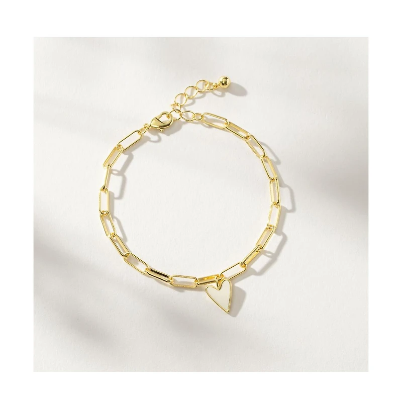 14K Gold-Plated White Heart Bracelet, 6.5" + 1.5" extender