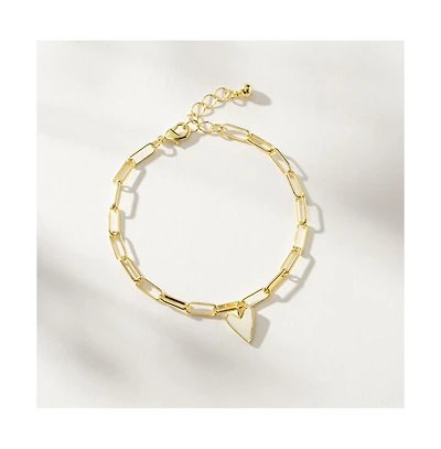 14K Gold-Plated White Heart Bracelet, 6.5" + 1.5" extender