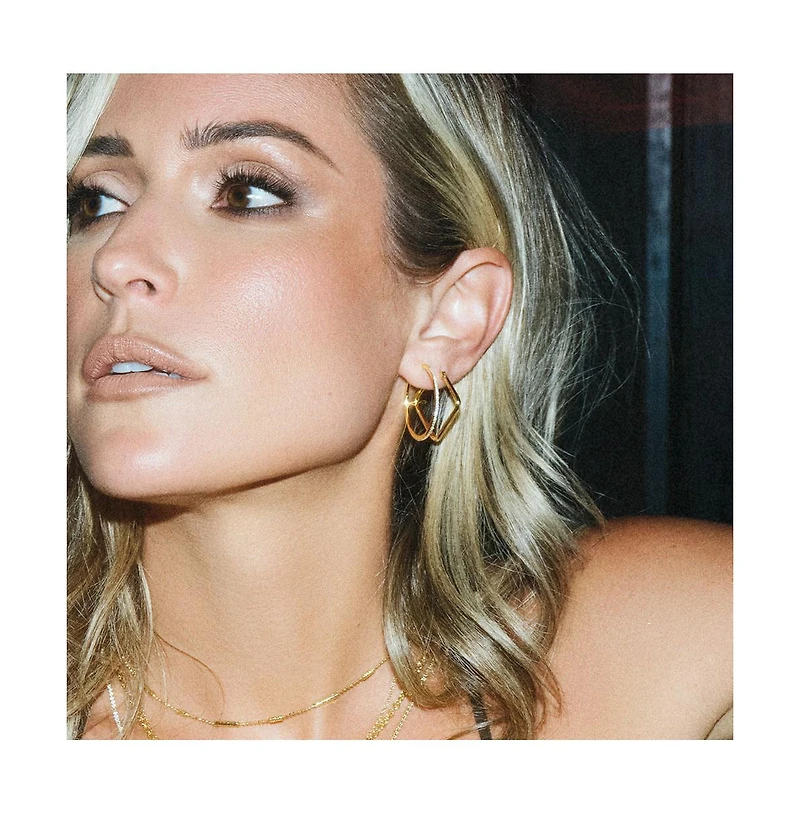 14k Gold-Plated Pave Hoop Earrings