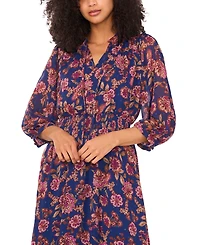 Vince Camuto Women's Printed Tie-Neck Puff-Sleeve Maxi Dress