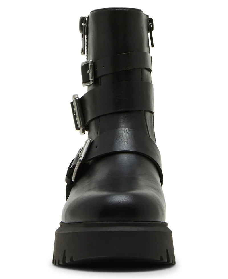 Madden Girl Women's Mally Moto Buckle Lug Sole Boots