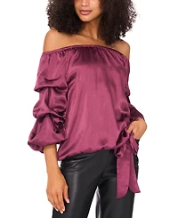 Vince Camuto Women's Satin Off-The-Shoulder Bubble 3/4-Sleeve Tie-Front Blouse