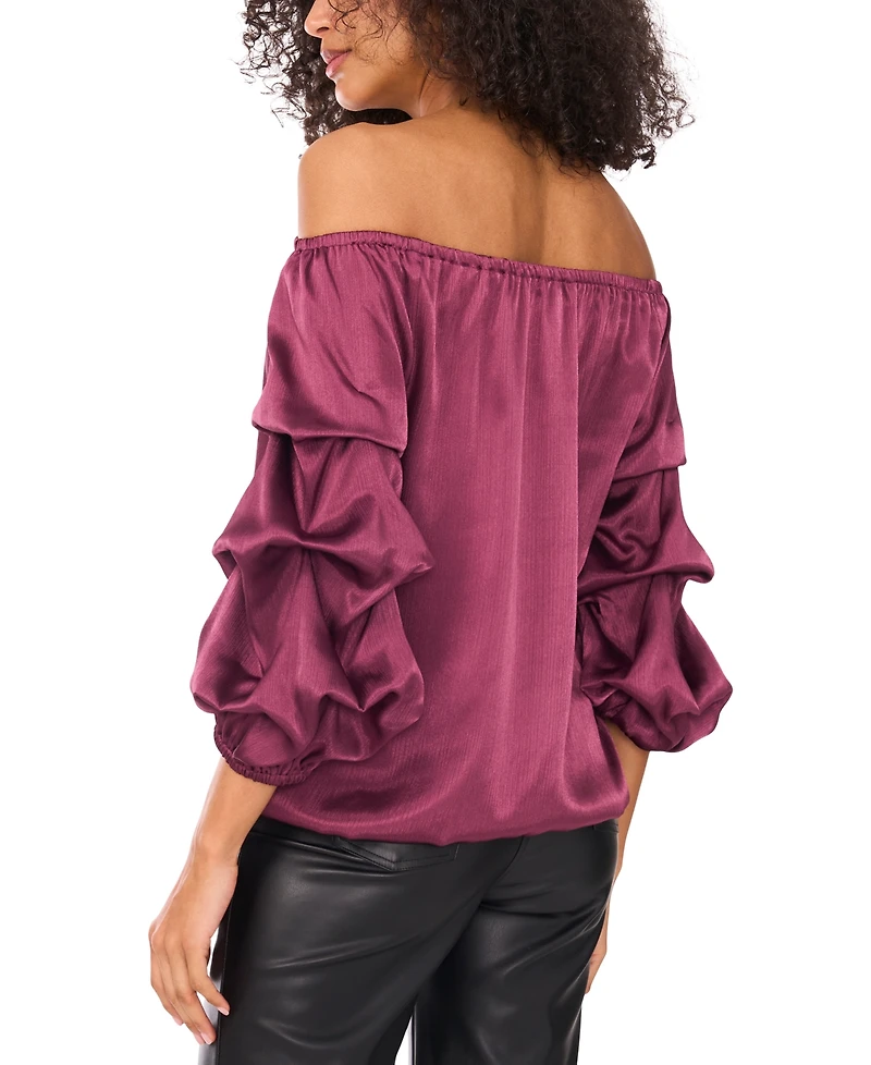 Vince Camuto Women's Satin Off-The-Shoulder Bubble 3/4-Sleeve Tie-Front Blouse