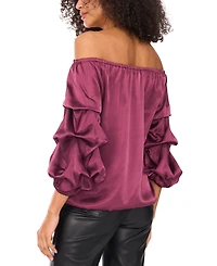 Vince Camuto Women's Satin Off-The-Shoulder Bubble 3/4-Sleeve Tie-Front Blouse