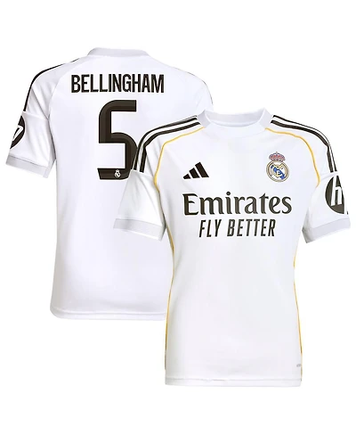 Adidas Big Boys and Girls Jude Bellingham White Real Madrid 2025/26 Home Replica Jersey