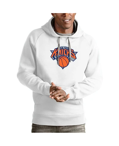 Antigua Men's White New York Knicks Team Logo Victory Pullover Hoodie