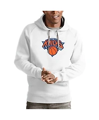Antigua Men's White New York Knicks Team Logo Victory Pullover Hoodie