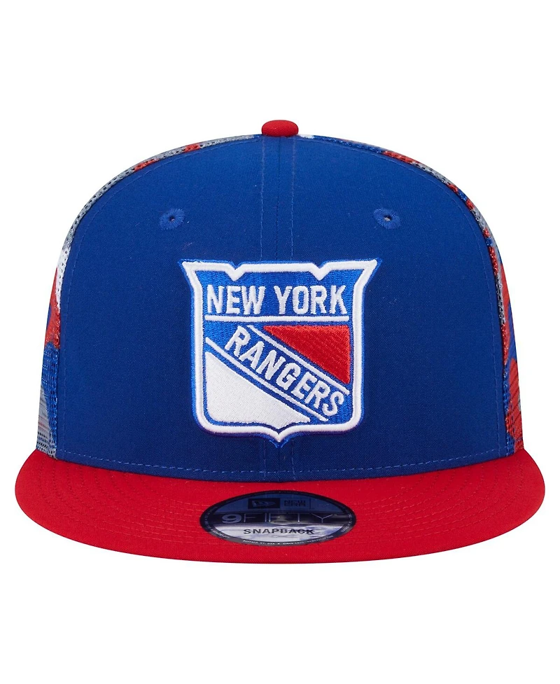 New Era Men's Blue/Red New York Rangers Camo Meshback 9FIFTY Snapback Hat