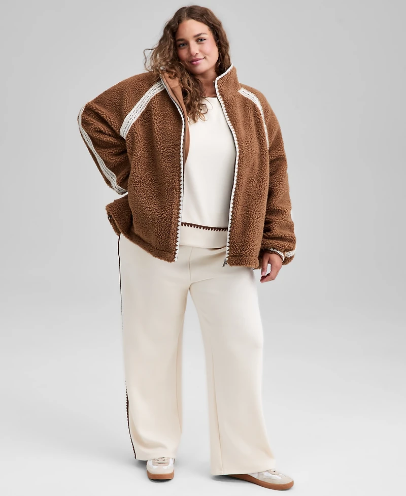 And Now This Trendy Plus Crochet-Trim Sherpa Jacket, Macy's Exclusive