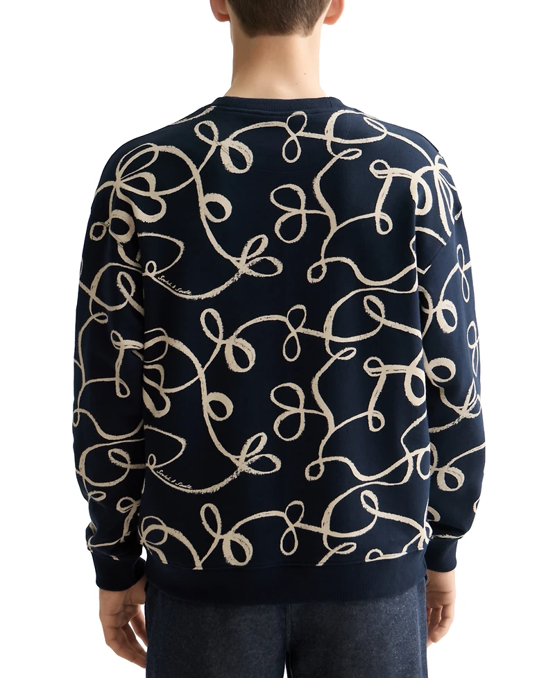 Scotch & Soda Men's Relaxed Fit Long Sleeve Ribbon Print Sweatshirt