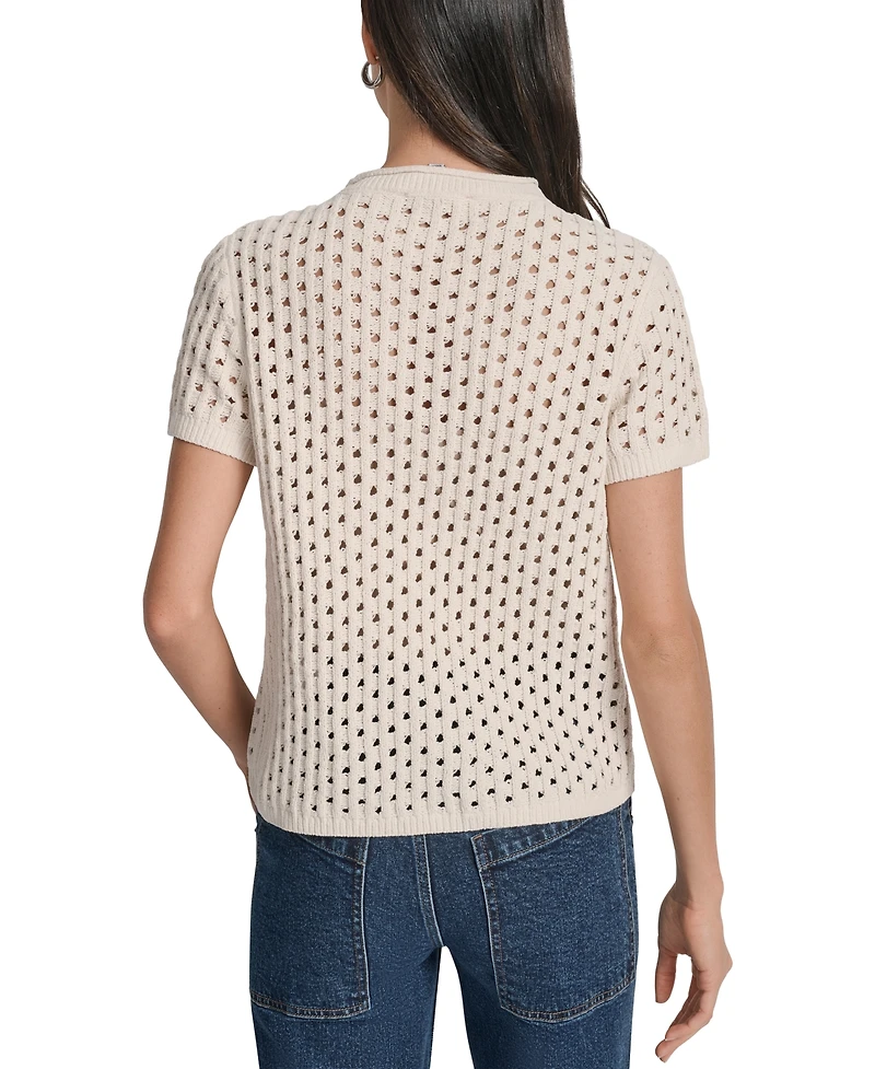 Dkny Jeans Petite Open-Stitch Crewneck Sweater