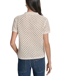 Dkny Jeans Petite Open-Stitch Crewneck Sweater